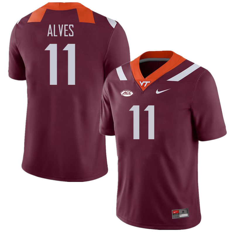 Men #11 Devin Alves Virginia Tech Hokies College Football Jerseys Stitched Sale-Maroon
